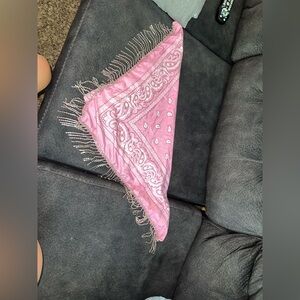 Pink Paisley Bandana Scarf with Beaded Fringe